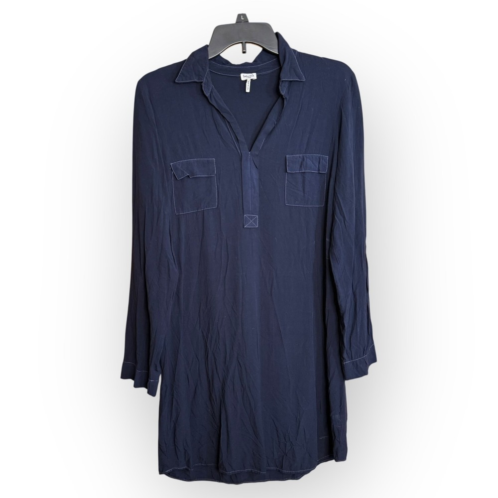 Splendid Women's Shirt Dress Large Navy Blue Long Sleeve Casual‎